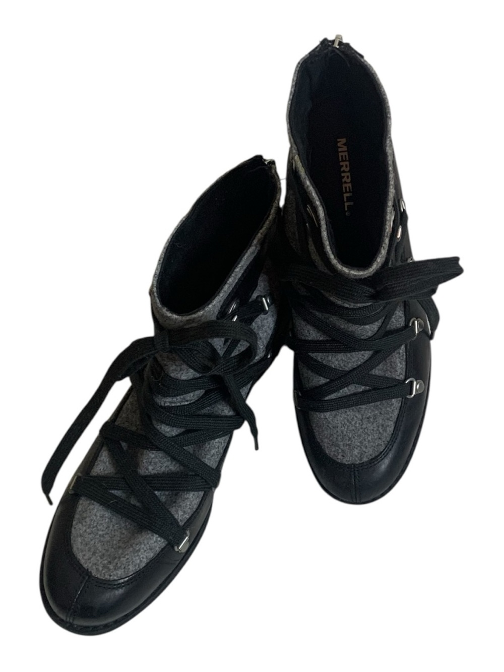 NEW Merrell Shiloh II Warm Boots Black Gray Leather Wool Felt Ankle Booties 9